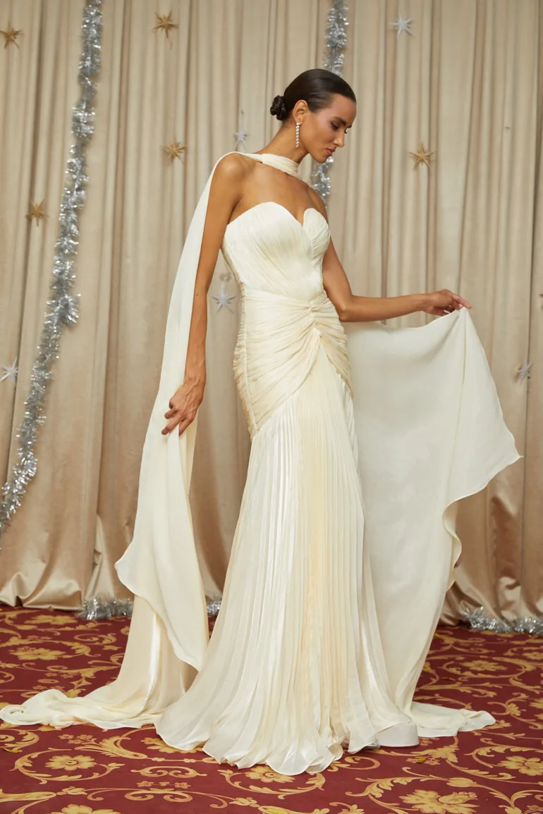 Roxane Yellow Cinched Waist Ruched Maxi Dress - 7