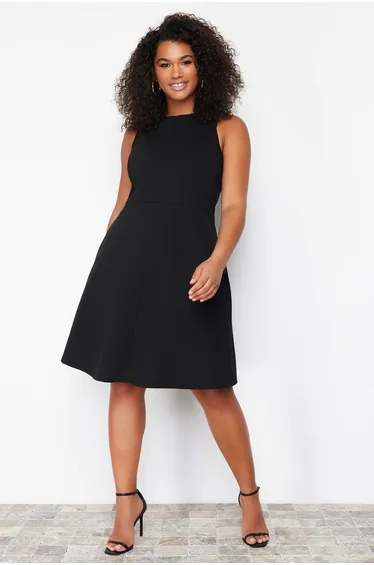 Black Stitch Detail Mini Knitted Dress