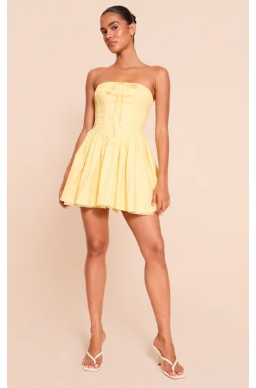Lemon Bandeau Lace Detail Shift Dress