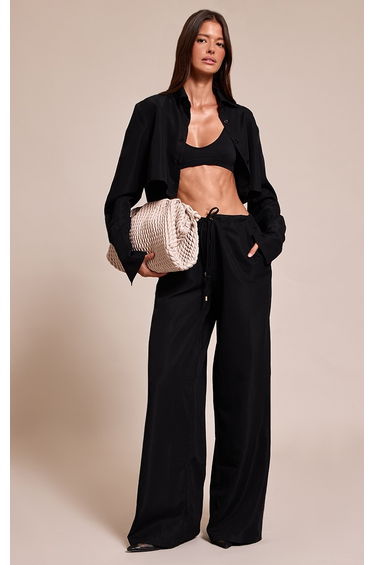 Black Oversized Drawstring Straight Leg Trouser