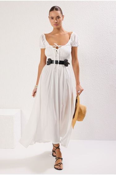 Ecru Maxi Woven Gipe Detailed Beach Dress