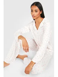 Tall Peach Print Shirt And Trouser Pj Set - white - 1