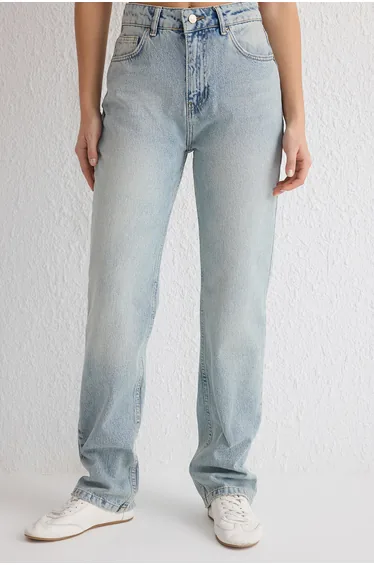 Light Blue High Waist Straight Jeans