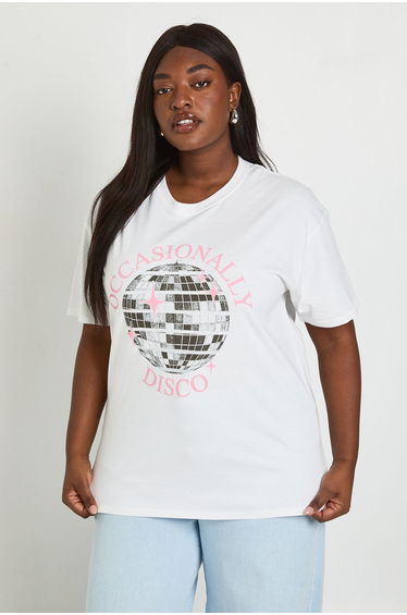 Plus Occasionally Disco Oversized T-Shirt - white