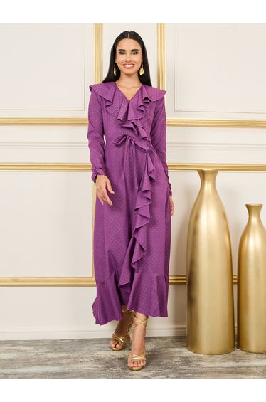 Embellished Asymmetric Hem Frill Detail Maxi Dress
