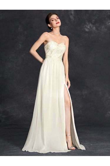 Leely Elegant Strapless Sleeveless Evening Gown