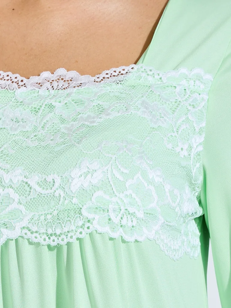 Long Sleeve Lace Splicing Nightdress - 2
