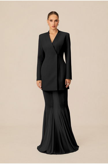 Myra Asymmetric Tailored Blazer & Sheer Mesh Skirt Set