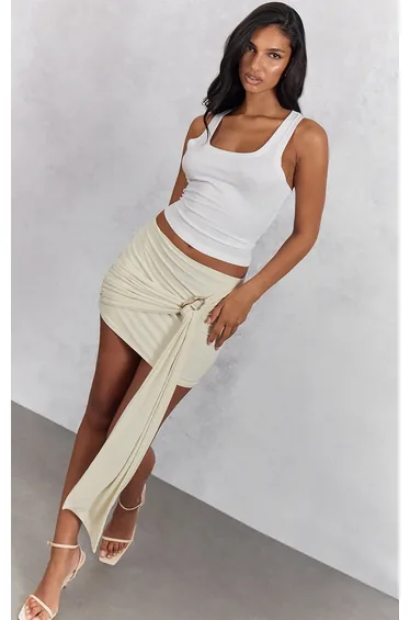 Cream Double Layer Trim Detail Slinky Mini Skirt