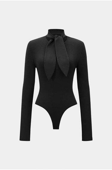 Round Neck Tie Front Long-Sleeve Bodysuit
