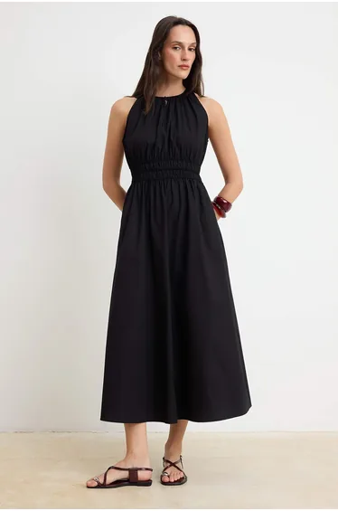 Black Plain Maxi Woven Dress