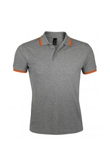 SOLS Mens Pasadena Tipped Short Sleeve Pique Polo Shirt - Grey Marl/Orange