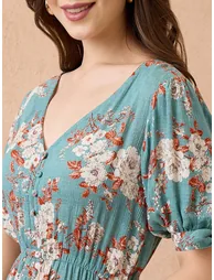 Blue Floral Print Fusion Dress - 3