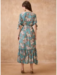 Blue Floral Print Fusion Dress - 2