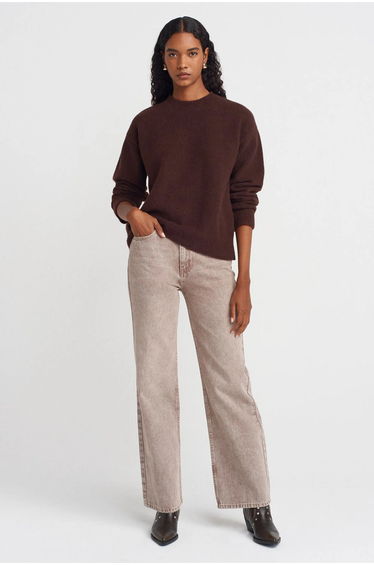 Dilvin Women's Solid Crew Neck Ribbed Sweater