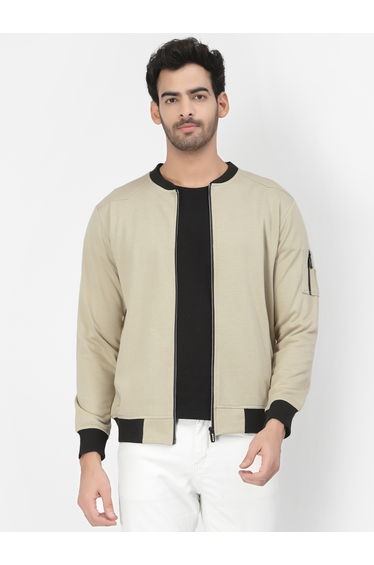 Men Beige Regular Fit Contrast Trim Jacket