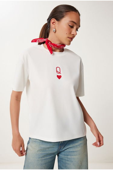 Women's Ecru Printed Oversize Knitted T-Shirt