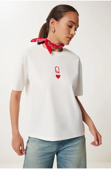 Women's Ecru Printed Oversize Knitted T-Shirt