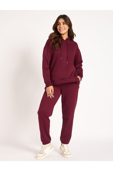 Women Burgundy Fleece Joggers