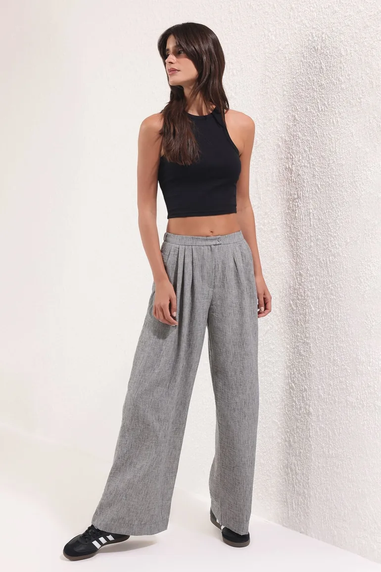 Grey Wide Leg/Wide Leg Woven Trousers - 1
