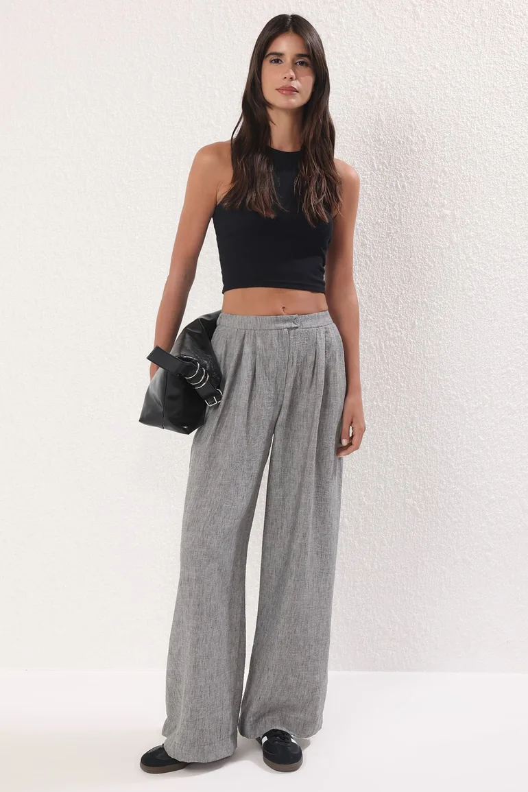 Grey Wide Leg/Wide Leg Woven Trousers