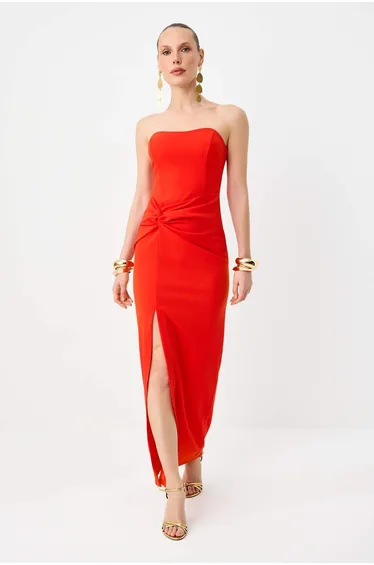 Red Plain Knitted Nancy Maxi Evening Dress & Graduation Gown