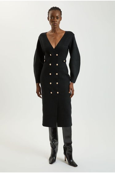 Petite Wool Look Military Double Breasted Knitted Dress