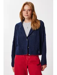 Women's Beige Contrast Striped Knit Cardigan - 2