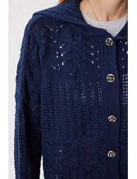 Women's Beige Contrast Striped Knit Cardigan - 3