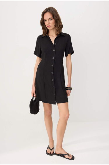 Black Plain Short / Mini Woven Dress