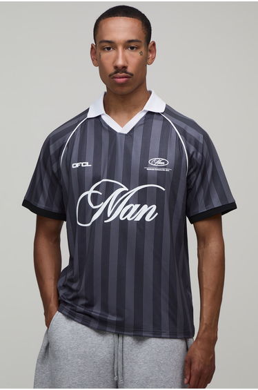 Regular Man Print Football Top - black