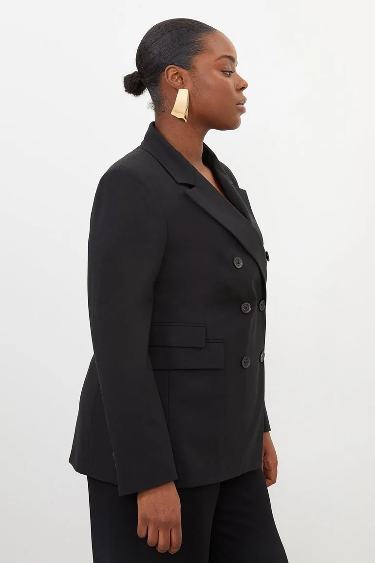 Plus Size Wool Blend Tailored Double Breasted Blazer - 2