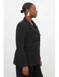 Plus Size Wool Blend Tailored Double Breasted Blazer - 2