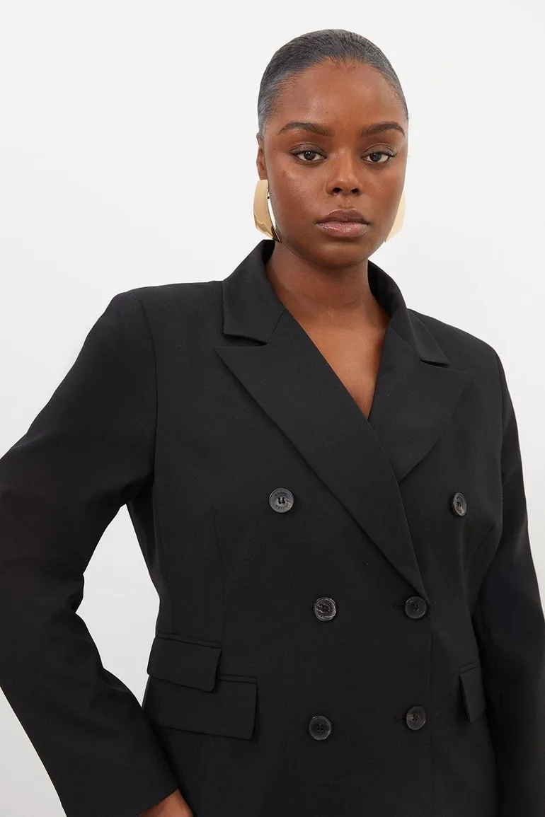 Plus Size Wool Blend Tailored Double Breasted Blazer - 1