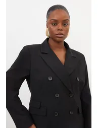 Plus Size Wool Blend Tailored Double Breasted Blazer - 1