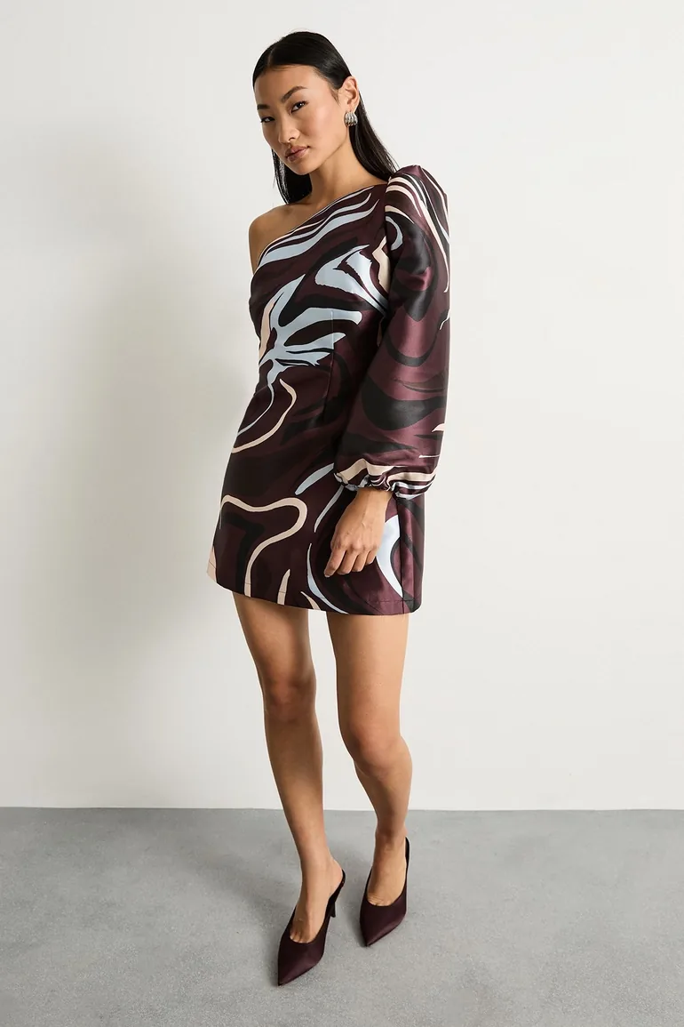 one shoulder puff sleeve mini dress One Shoulder Puff Sleeve Bodycon Mini Dress