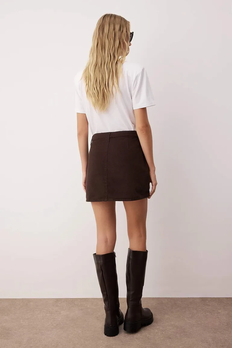 Brown High Waist Mini Denim Shorts Skirt - 3