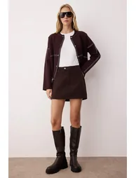 Brown High Waist Mini Denim Shorts Skirt