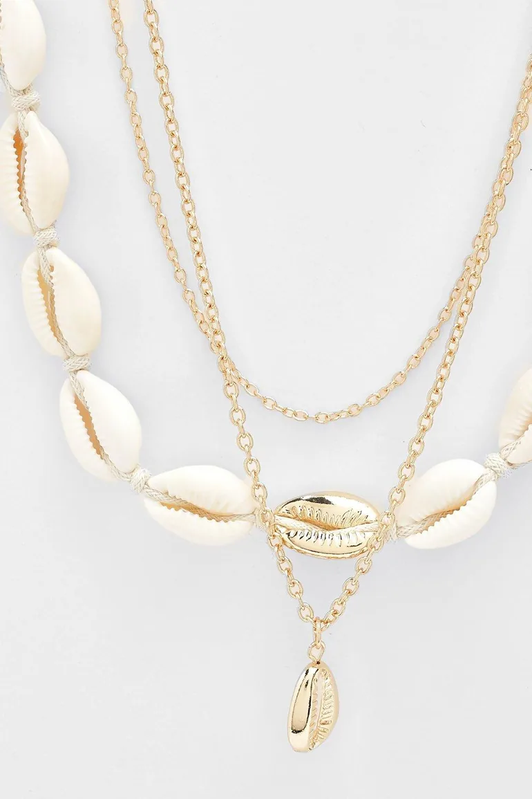 Shell Multi Layer Choker Necklace - gold - 1