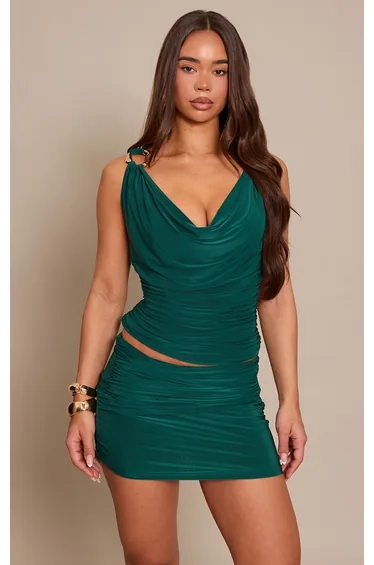 Emerald Green Double Slinky Draped Mini Skirt