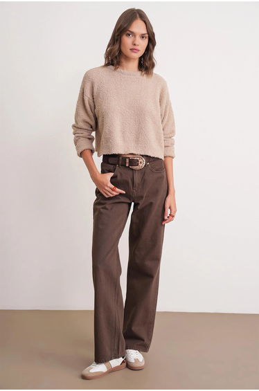 Mixray Plush Textured Crop Knit Sweater