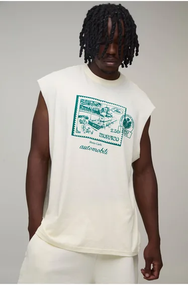 تانك توب بوهو مان بلا أكمام كريمي  - للمقاسات الطويلة