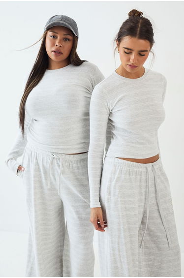 DSGN Studio Stripe Fitted Long Sleeve Top - ash grey