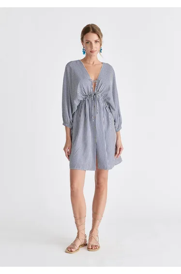 V-Neck Balloon Sleeve Dress