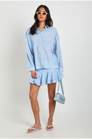 Loose Fitting Stripe Shirt - blue
