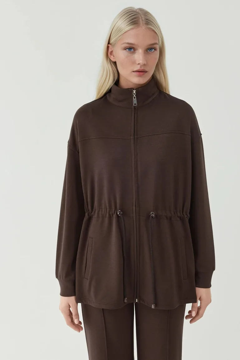 Modal Touch Long Jacket with Adjustable Waist - 1