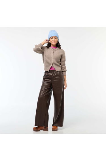 Buttoned Chunky Knit Cardigan BROWN