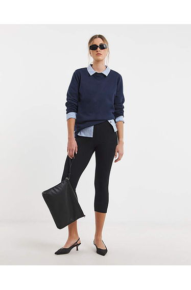 Black Cotton Cropped Legging
