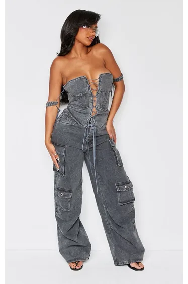 Shape Charcoal Wash Denim Pocket Detail Cargo Jeans