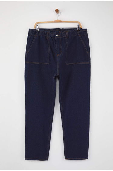 Dark Blue High Waist Destroyed Plus Size Mom Fit Jeans